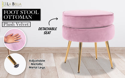 Ottoman Foot Stool Velvet Fabric Metal Leg Round PINK V274-FT-VST-1596-PK