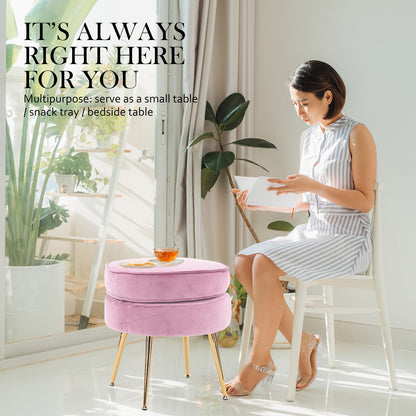 Ottoman Foot Stool Velvet Fabric Metal Leg Round PINK V274-FT-VST-1596-PK