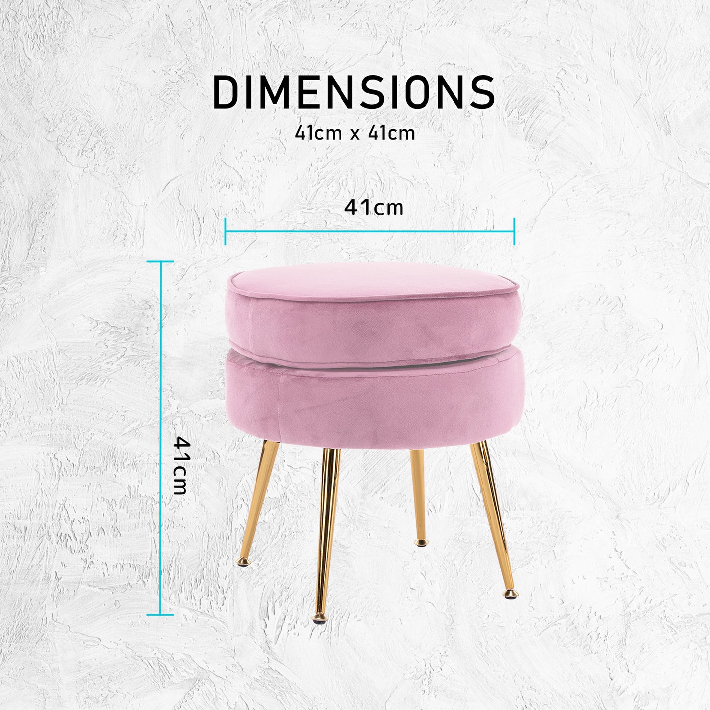 Ottoman Foot Stool Velvet Fabric Metal Leg Round PINK V274-FT-VST-1596-PK