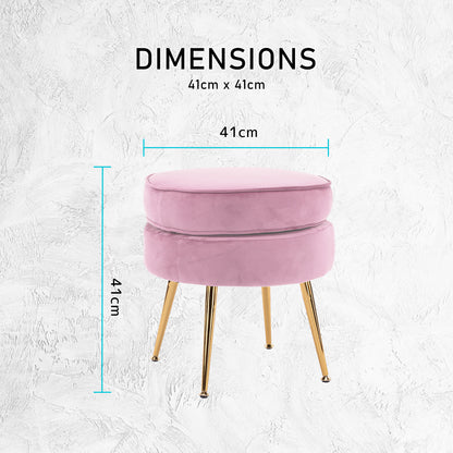 Ottoman Foot Stool Velvet Fabric Metal Leg Round PINK V274-FT-VST-1596-PK