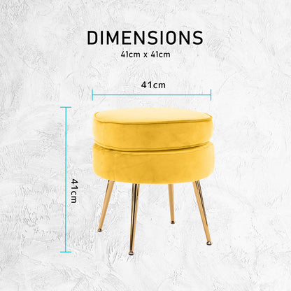 Ottoman Foot Stool Velvet Fabric Metal Leg Round YELLOW V274-FT-VST-1596-YE