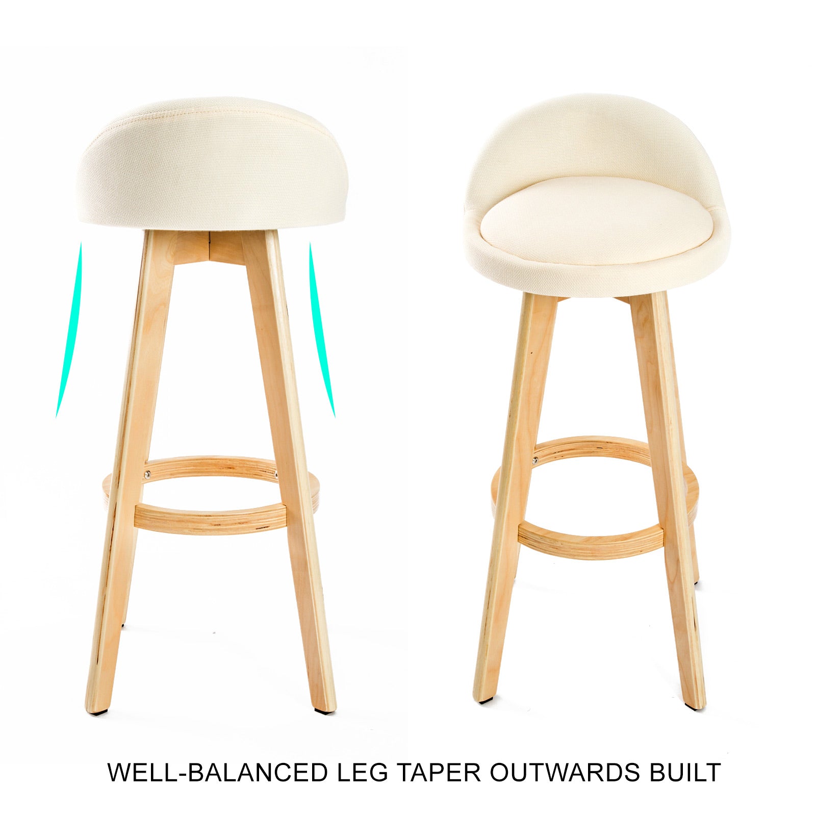 2X Wood Bar Stool Dining Chair Fabric LEILA 72cm BEIGE V274-FT-WBSFAB-82BE2