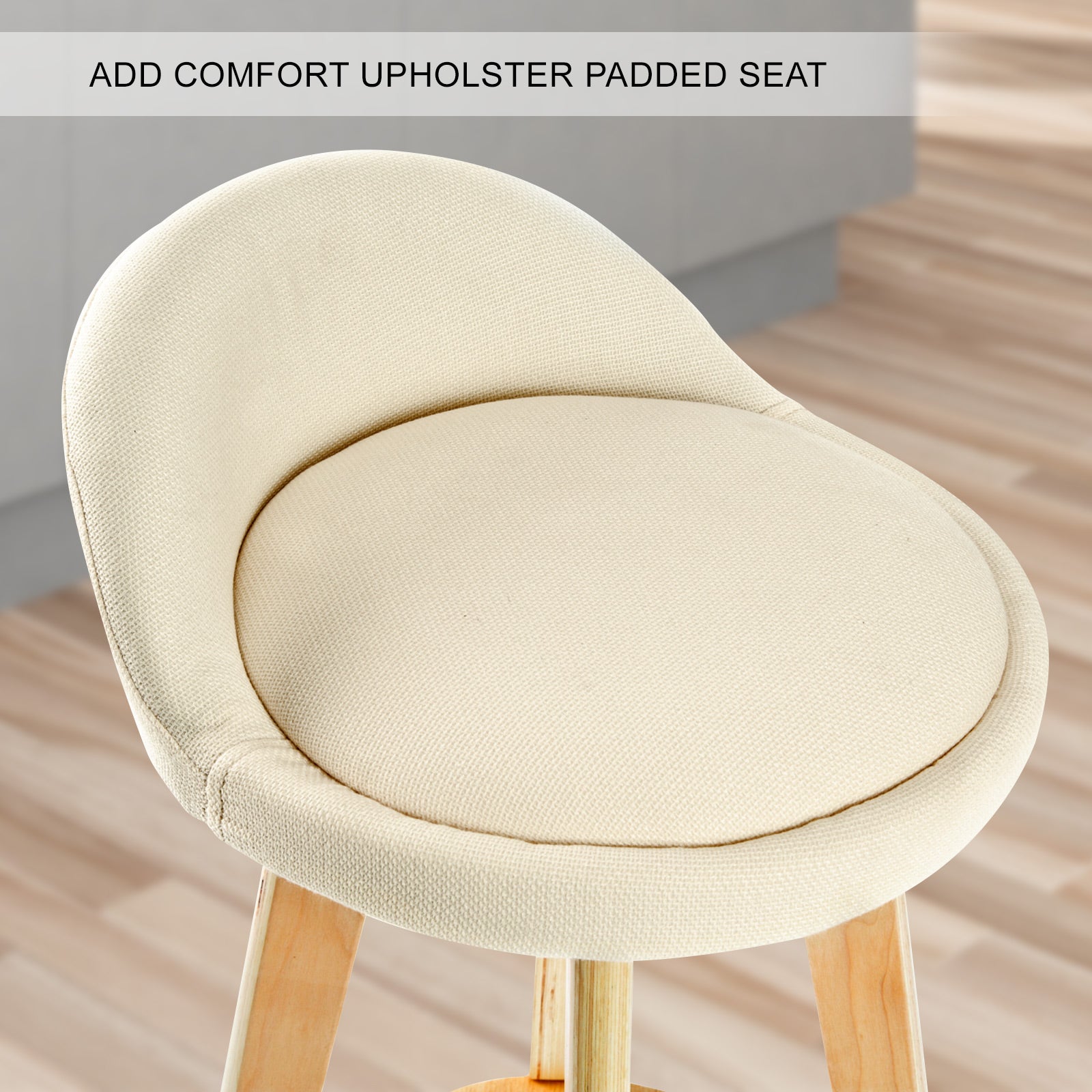 2X Wood Bar Stool Dining Chair Fabric LEILA 72cm BEIGE V274-FT-WBSFAB-82BE2