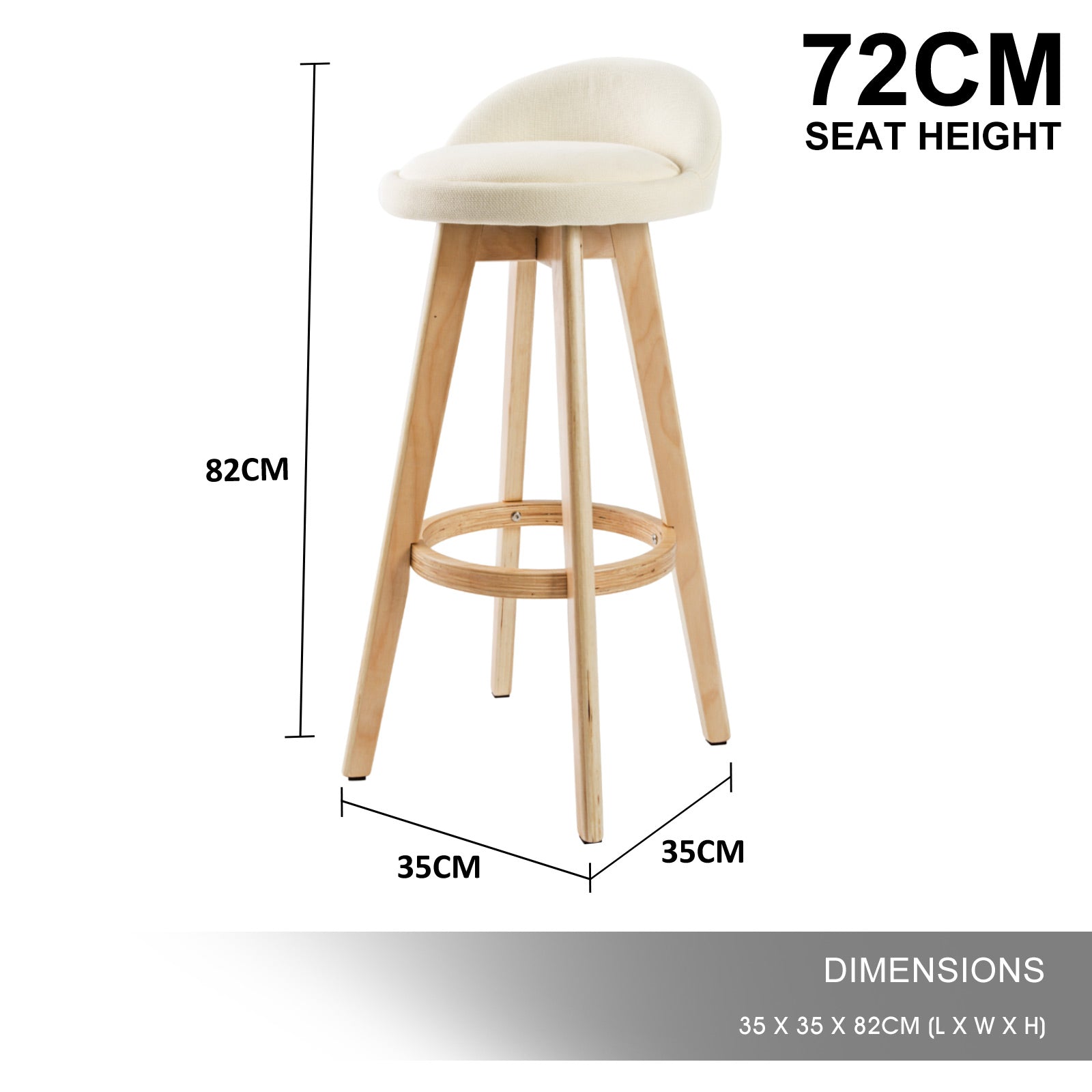 2X Wood Bar Stool Dining Chair Fabric LEILA 72cm BEIGE V274-FT-WBSFAB-82BE2