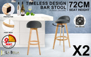 2X Wooden Bar Stool Dining Chair Fabric LEILA 72cm GREY V274-FT-WBSFAB-82GY2