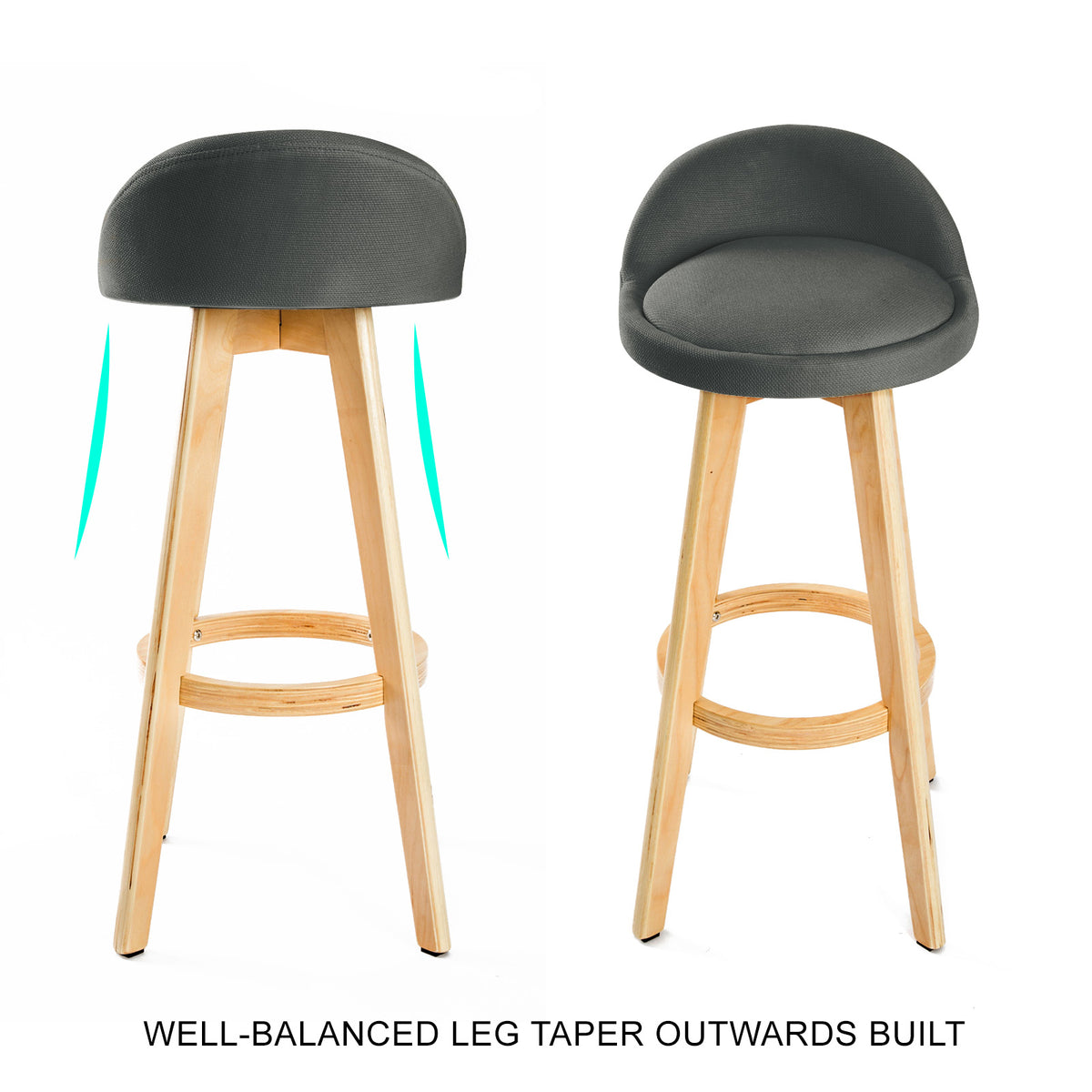 2X Wooden Bar Stool Dining Chair Fabric LEILA 72cm GREY V274-FT-WBSFAB-82GY2