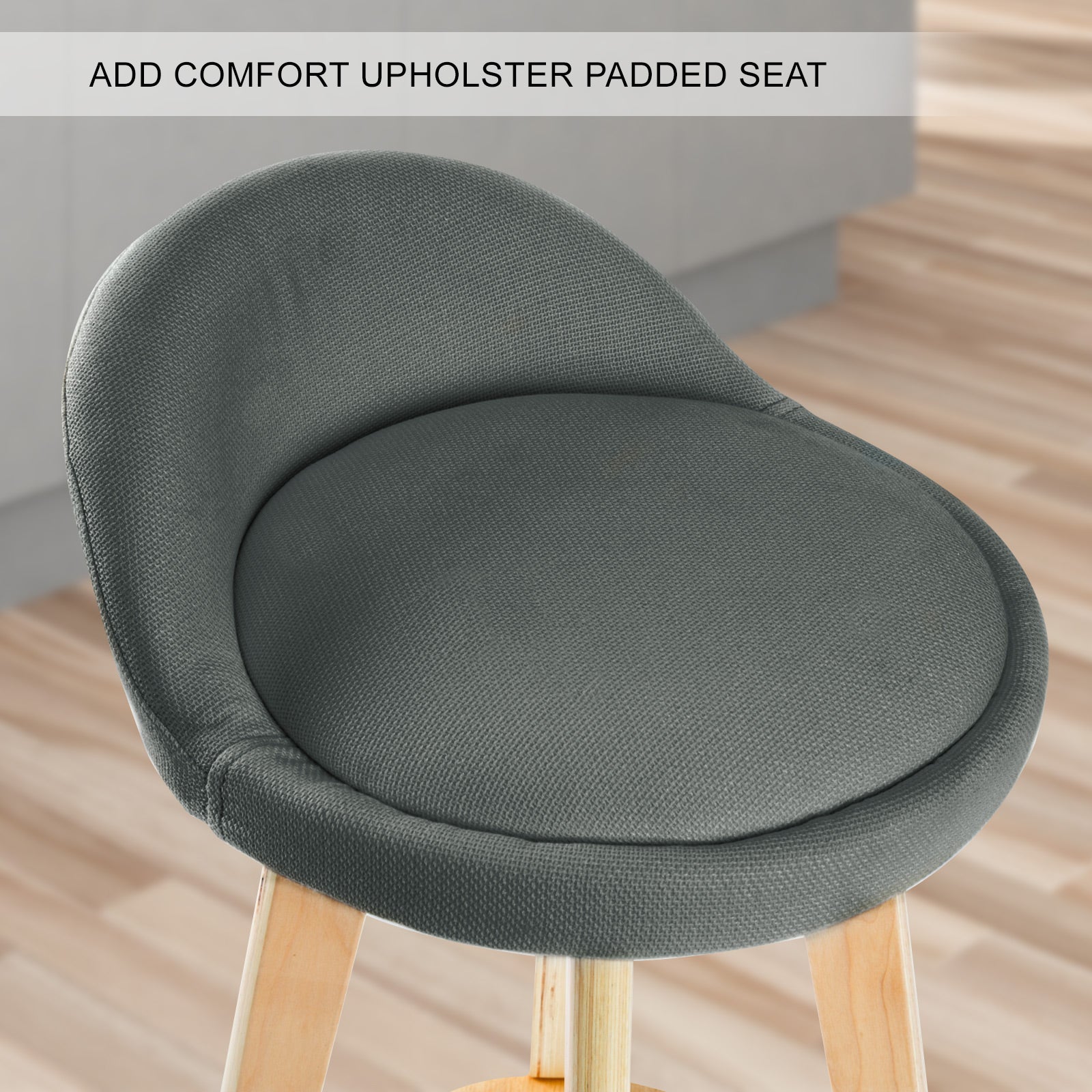 2X Wooden Bar Stool Dining Chair Fabric LEILA 72cm GREY V274-FT-WBSFAB-82GY2