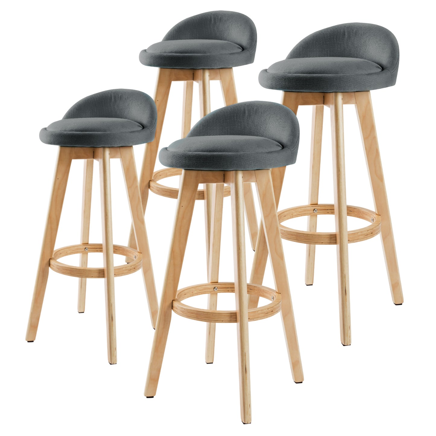 4X Wooden Bar Stool Dining Chair Fabric LEILA 72cm GREY V274-FT-WBSFAB-82GY4