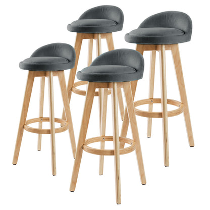 4X Wooden Bar Stool Dining Chair Fabric LEILA 72cm GREY V274-FT-WBSFAB-82GY4