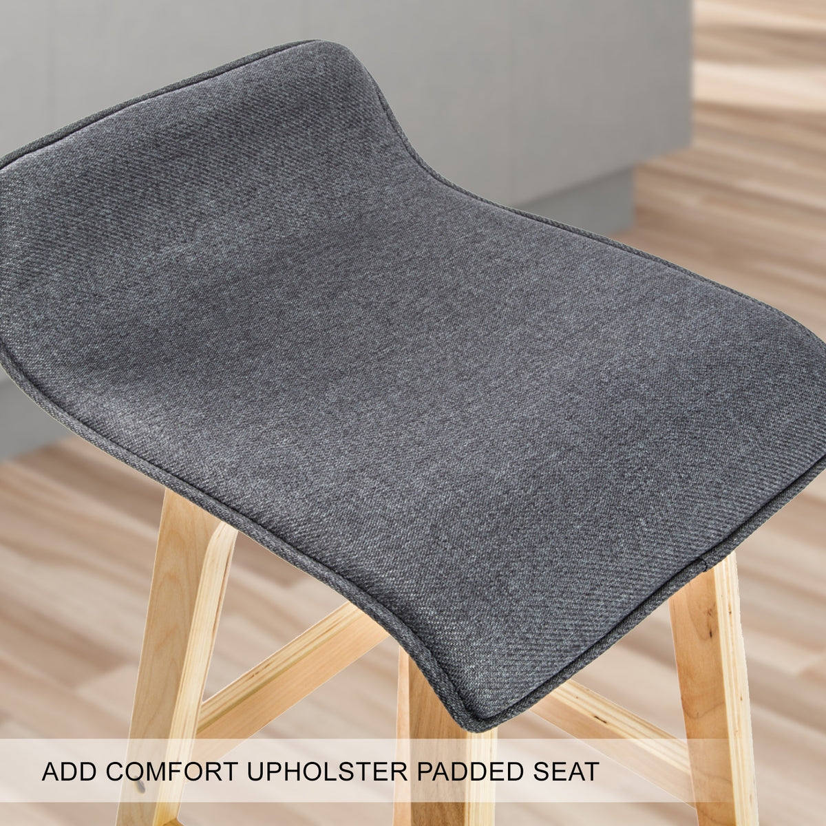 4X Wooden Bar Stool Dining Chair Fabric SOPHIA 74cm GREY V274-FT-WBSFAB-84GY4