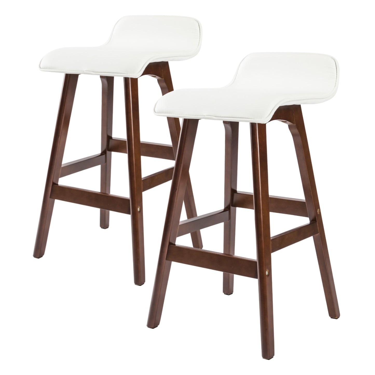 2X Wooden Bar Stool Dining Chair Leather SOPHIA 65cm WHITE BROWN V274-FT-WBSPU-75WH2-BNP