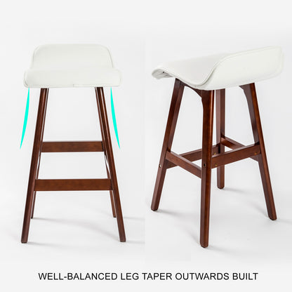 2X Wooden Bar Stool Dining Chair Leather SOPHIA 65cm WHITE BROWN V274-FT-WBSPU-75WH2-BNP