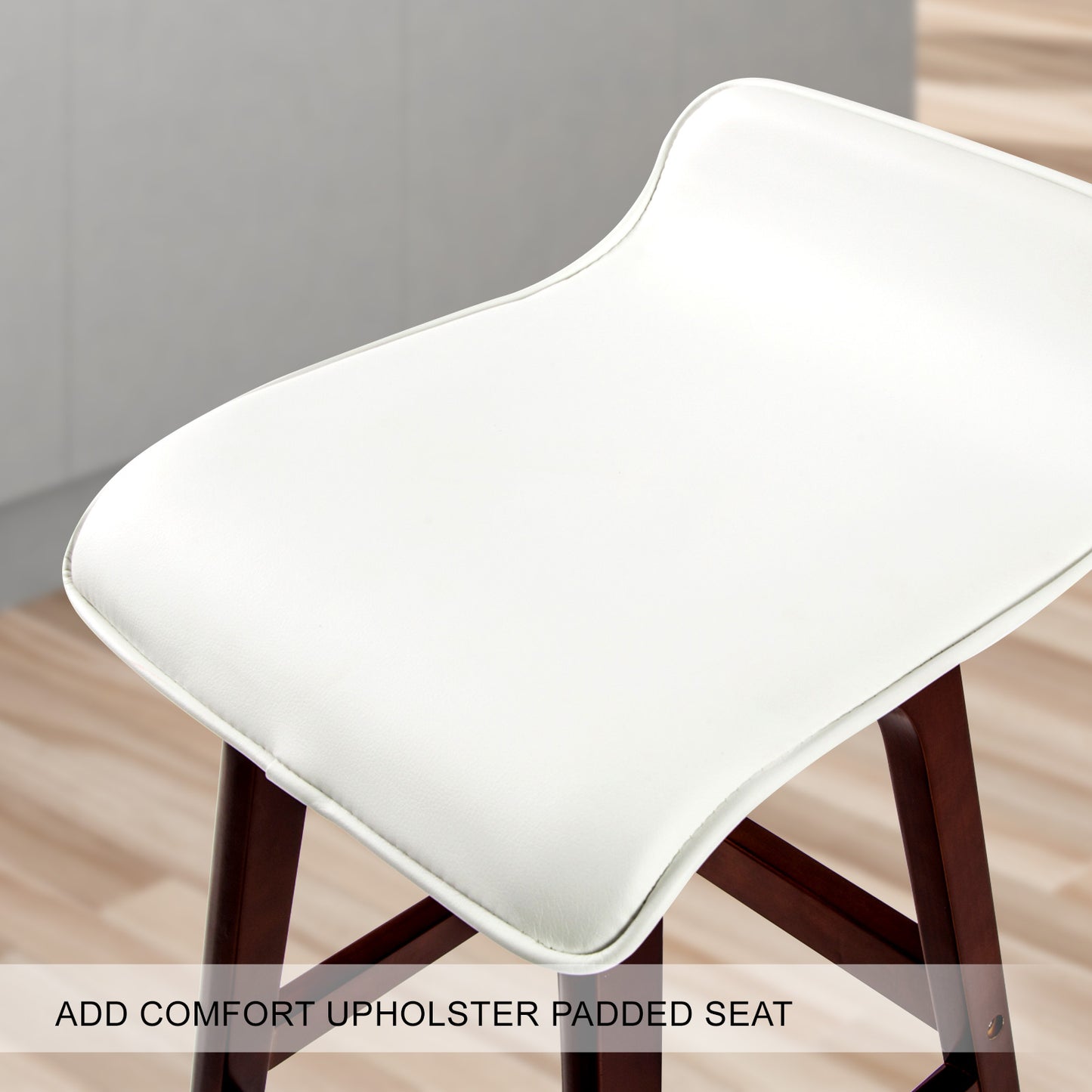 2X Wooden Bar Stool Dining Chair Leather SOPHIA 65cm WHITE BROWN V274-FT-WBSPU-75WH2-BNP