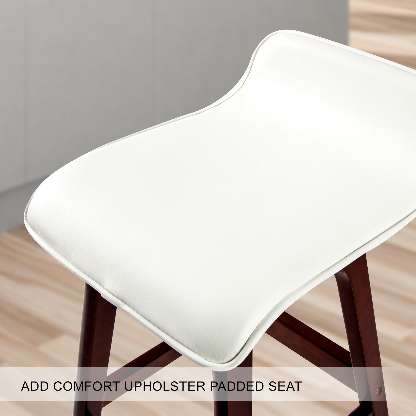 2X Wooden Bar Stool Dining Chair Leather SOPHIA 65cm WHITE BROWN V274-FT-WBSPU-75WH2-BNP