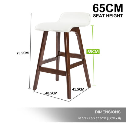 2X Wooden Bar Stool Dining Chair Leather SOPHIA 65cm WHITE BROWN V274-FT-WBSPU-75WH2-BNP