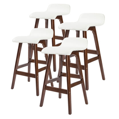 4X Wooden Bar Stool Dining Chair Leather SOPHIA 65cm WHITE BROWN V274-FT-WBSPU-75WH4-BNP