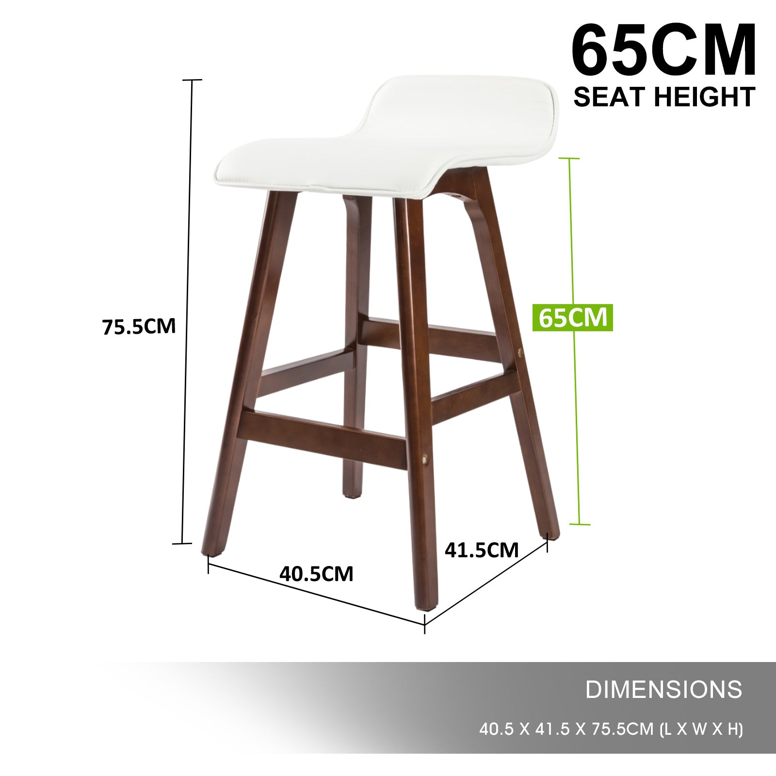 4X Wooden Bar Stool Dining Chair Leather SOPHIA 65cm WHITE BROWN V274-FT-WBSPU-75WH4-BNP