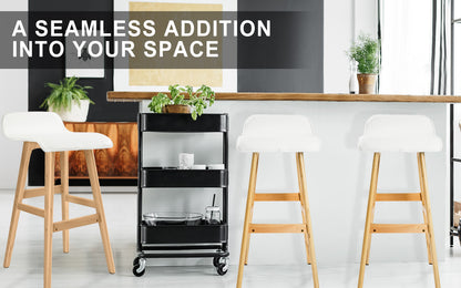 4X Wooden Bar Stool Dining Chair Leather SOPHIA 65cm WHITE V274-FT-WBSPU-75WH4