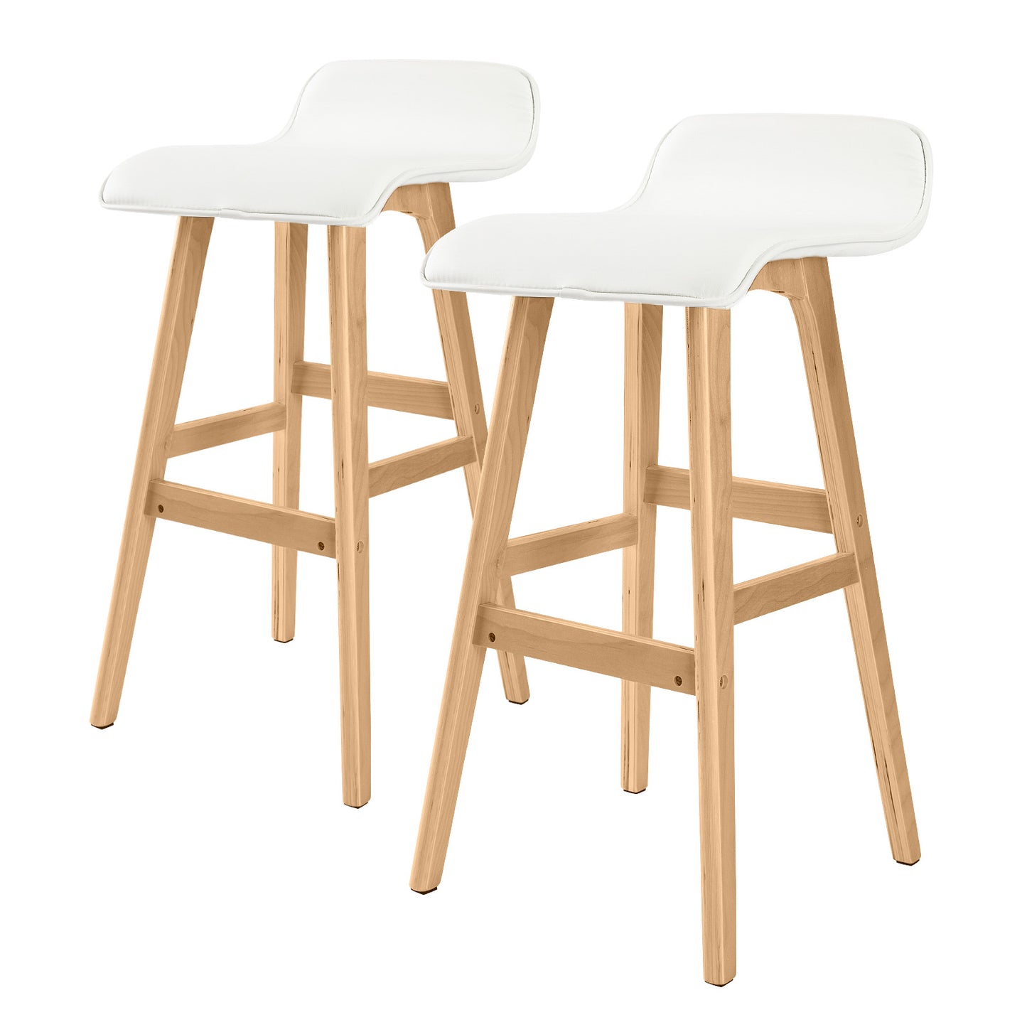 2X Wooden Bar Stool Dining Chair Leather SOPHIA 74cm WHITE V274-FT-WBSPU-84WH2