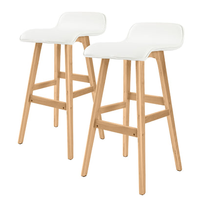 2X Wooden Bar Stool Dining Chair Leather SOPHIA 74cm WHITE V274-FT-WBSPU-84WH2