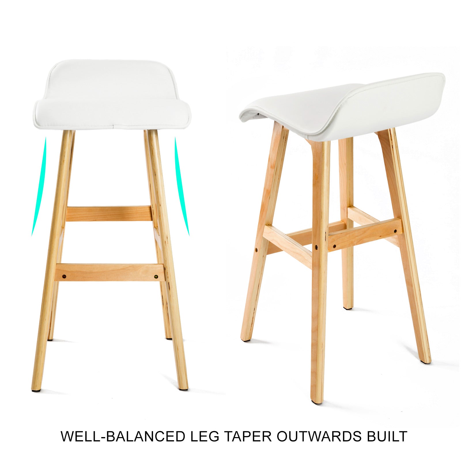 2X Wooden Bar Stool Dining Chair Leather SOPHIA 74cm WHITE V274-FT-WBSPU-84WH2
