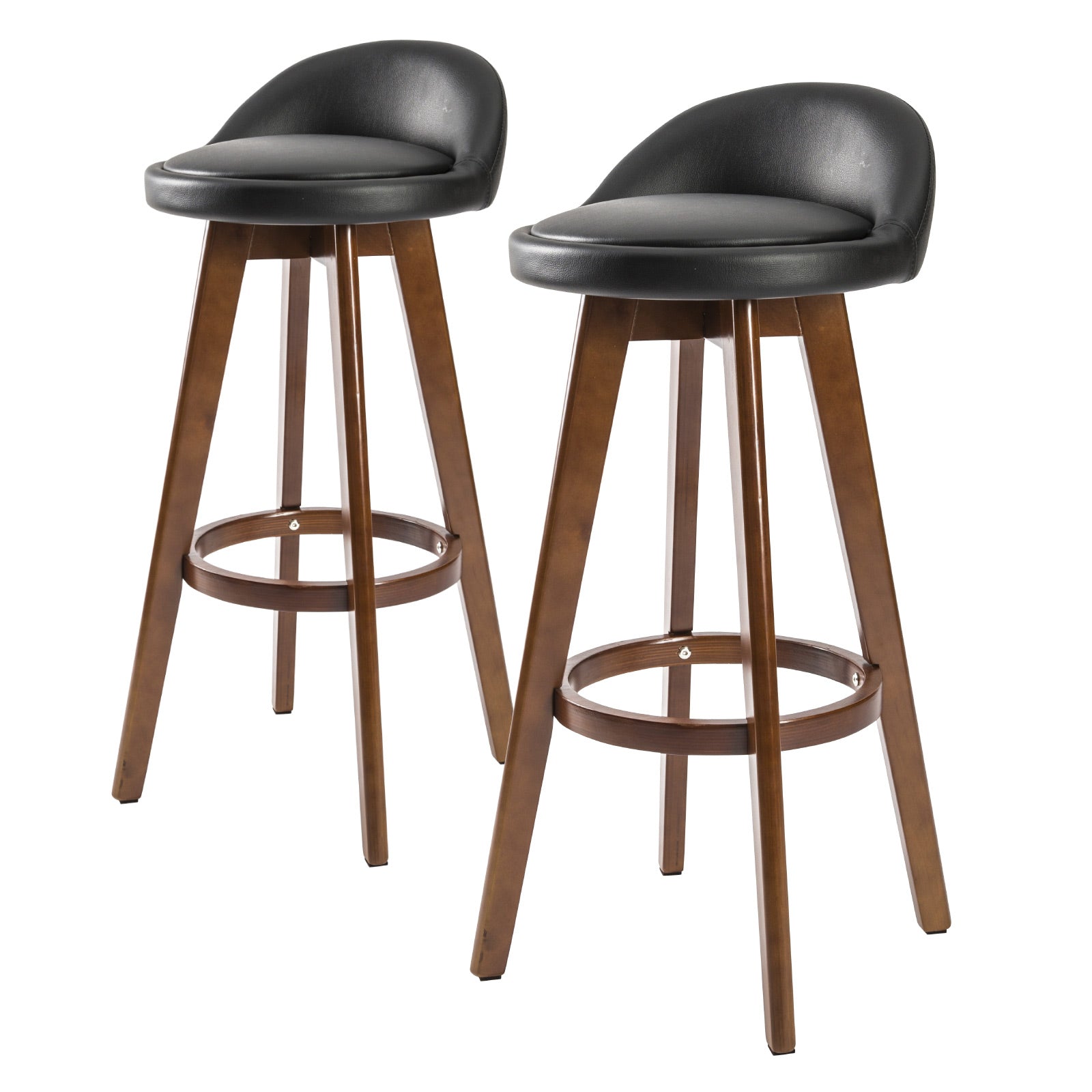 2X Wooden Bar Stool Dining Chair Leather LEILA 72cm BLACK BROWN V274-FT-WBSPVC-82BK2-BNP