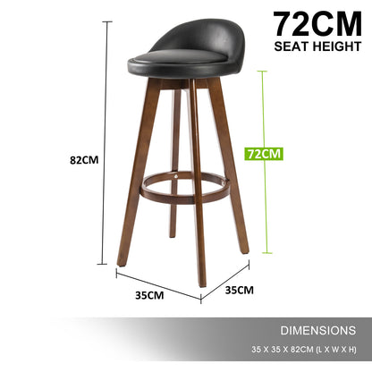 2X Wooden Bar Stool Dining Chair Leather LEILA 72cm BLACK BROWN V274-FT-WBSPVC-82BK2-BNP
