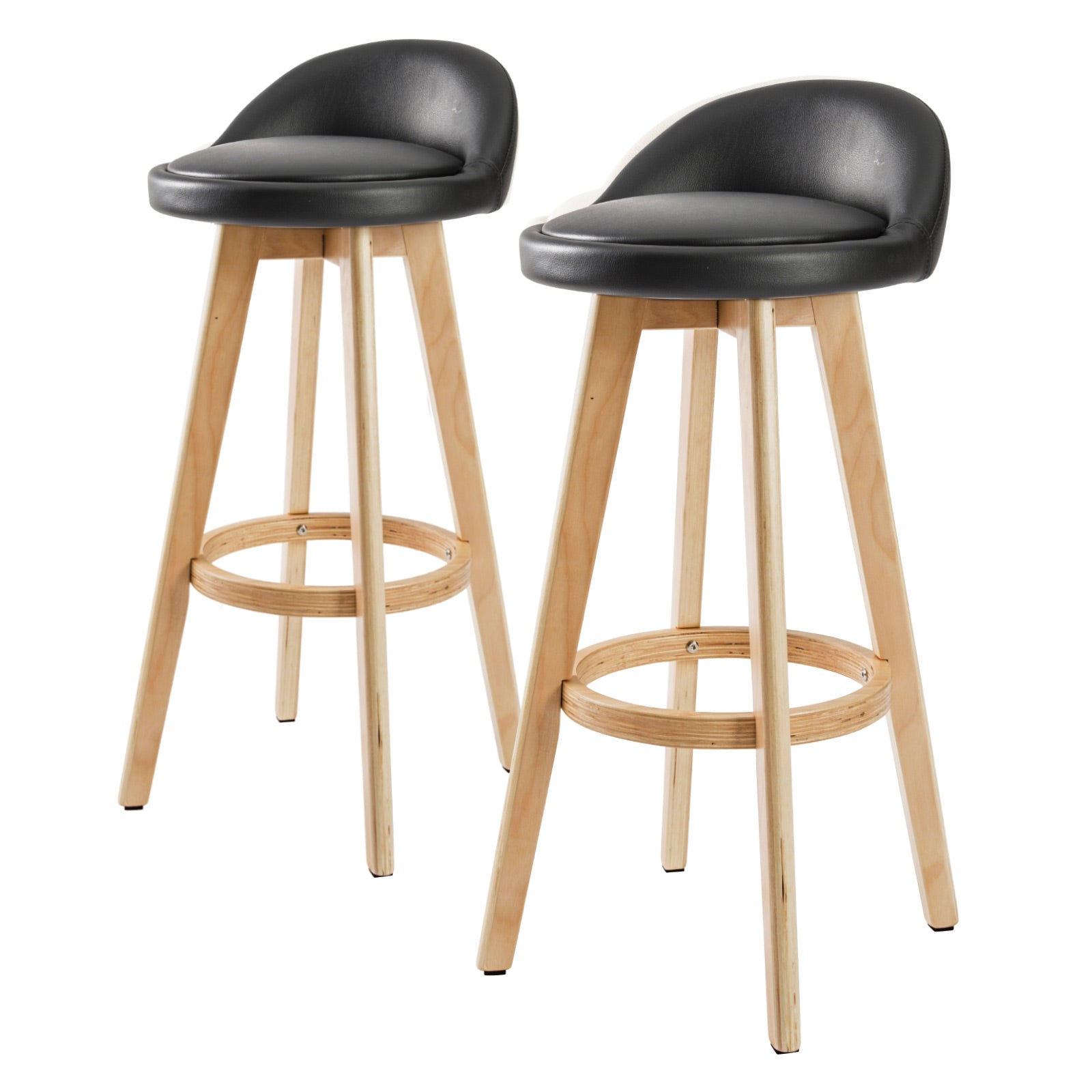 2X Wooden Bar Stool Dining Chair Leather LEILA 72cm BLACK V274-FT-WBSPVC-82BK2