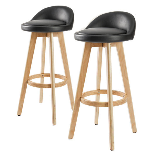 2X Wooden Bar Stool Dining Chair Leather LEILA 72cm BLACK V274-FT-WBSPVC-82BK2