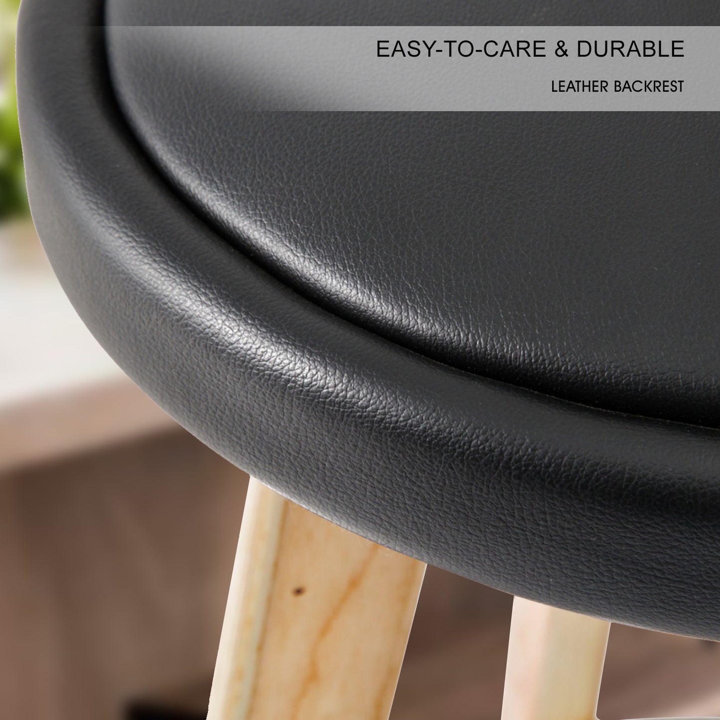 2X Wooden Bar Stool Dining Chair Leather LEILA 72cm BLACK V274-FT-WBSPVC-82BK2