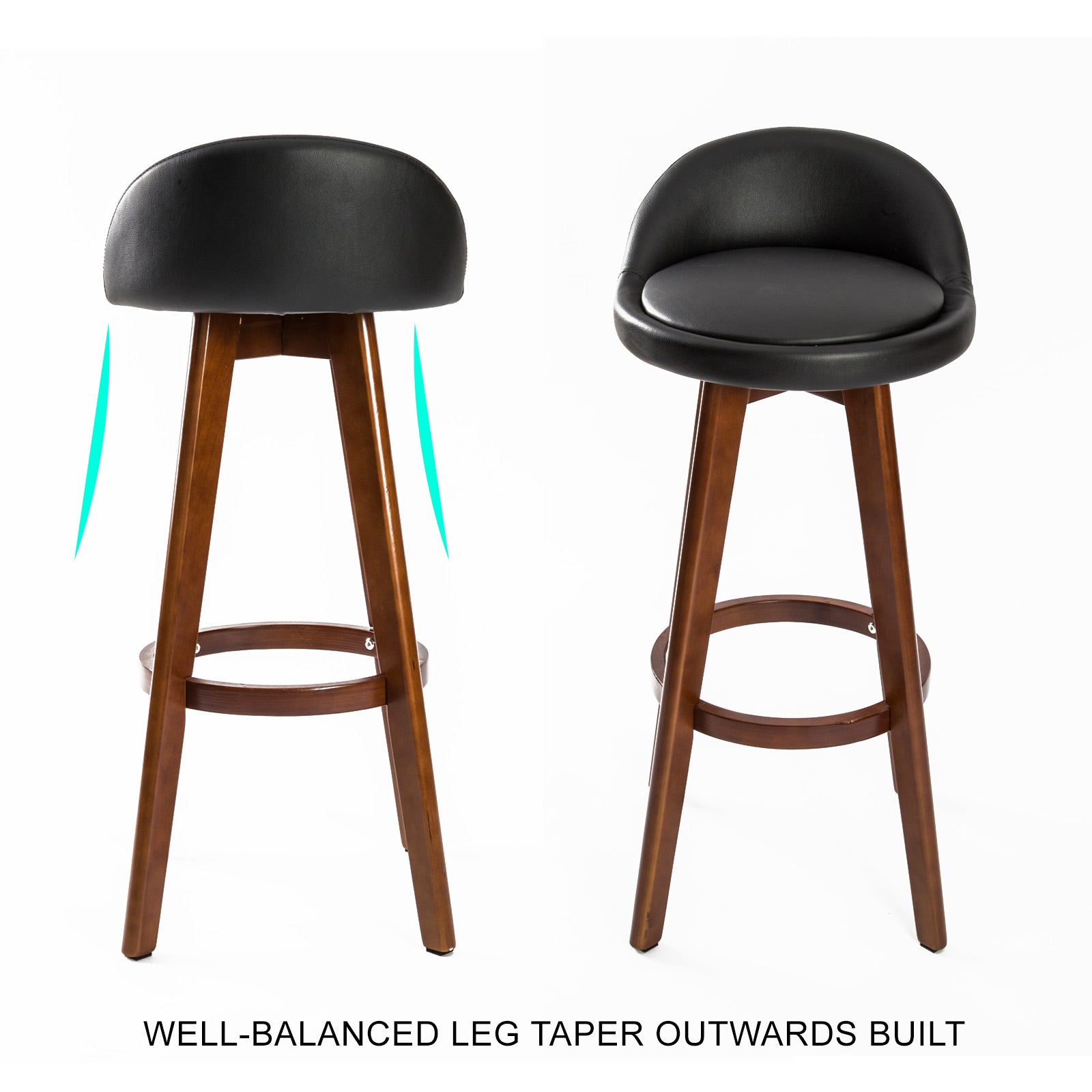 4X Wooden Bar Stool Dining Chair Leather LEILA 72cm BLACK BROWN V274-FT-WBSPVC-82BK4-BNP