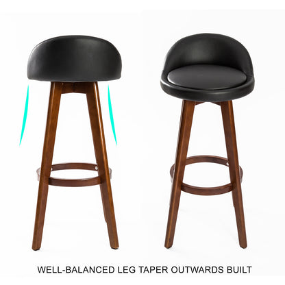 4X Wooden Bar Stool Dining Chair Leather LEILA 72cm BLACK BROWN V274-FT-WBSPVC-82BK4-BNP