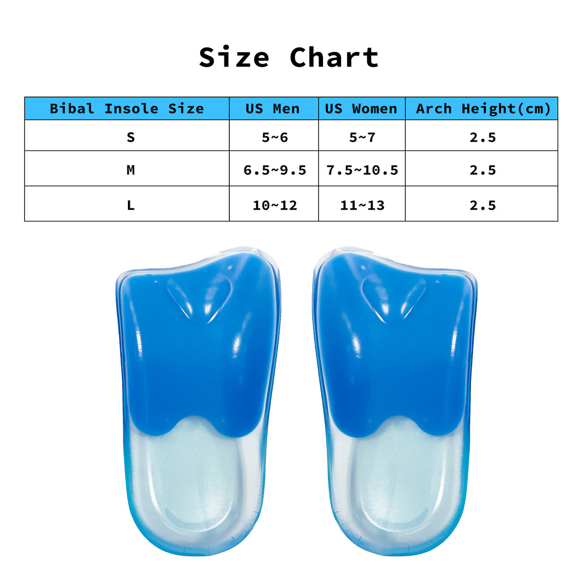 Half Insoles Shoe Inserts S Size Gel Arch Support Foot Pads V274-GM-BI-INSOLE-HF-S