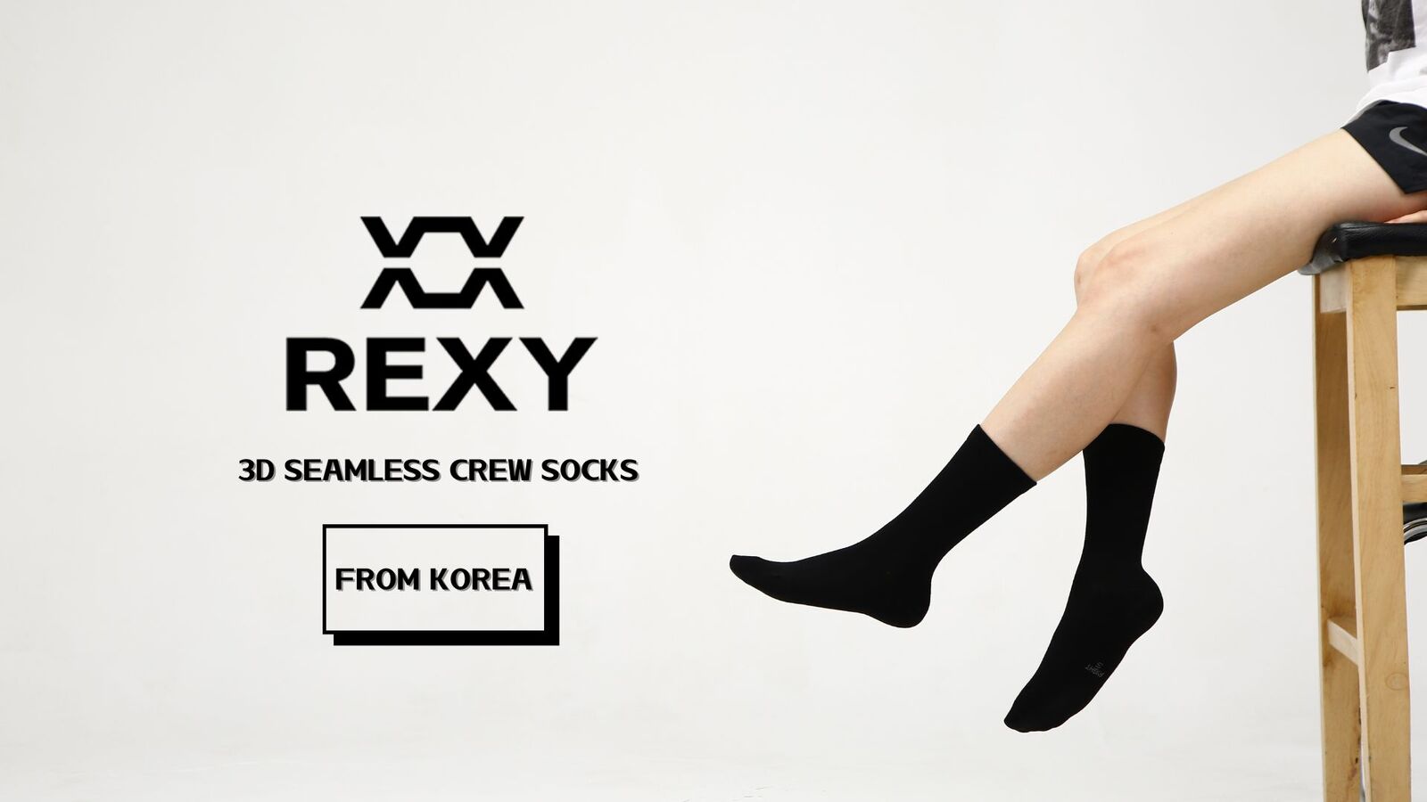 15X Rexy 3D Seamless Crew Socks Medium Slim Breathable BLACK V274-GM-RX3DCW-M15-BK