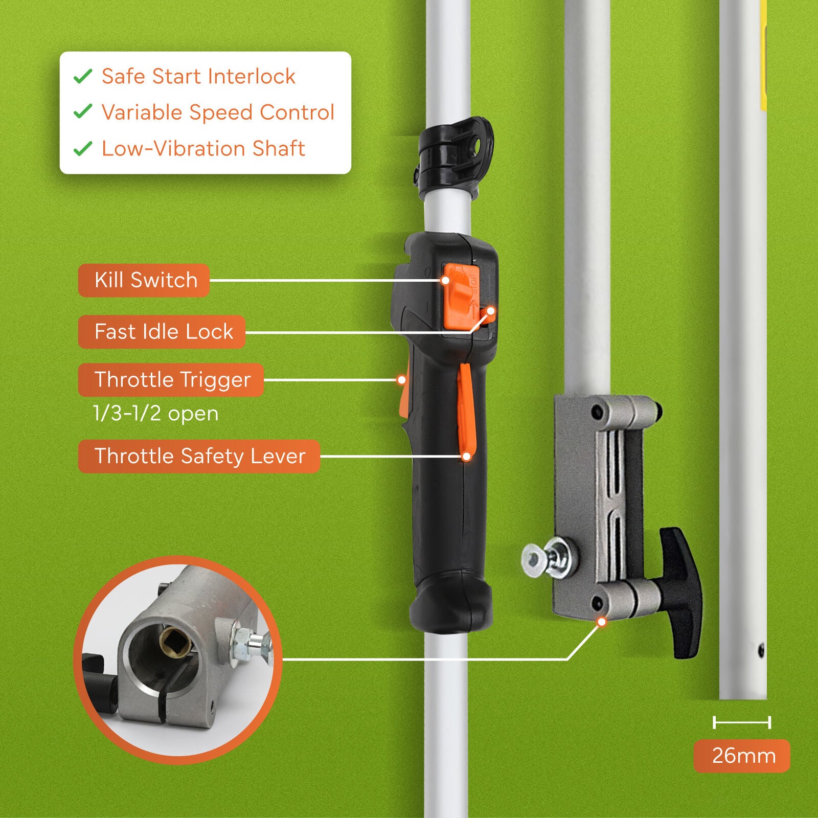 Dynamic Power 26cc Petrol Whipper Snipper Brush Cutter + 4 Blade V274-GN-BC2600-2-8-40
