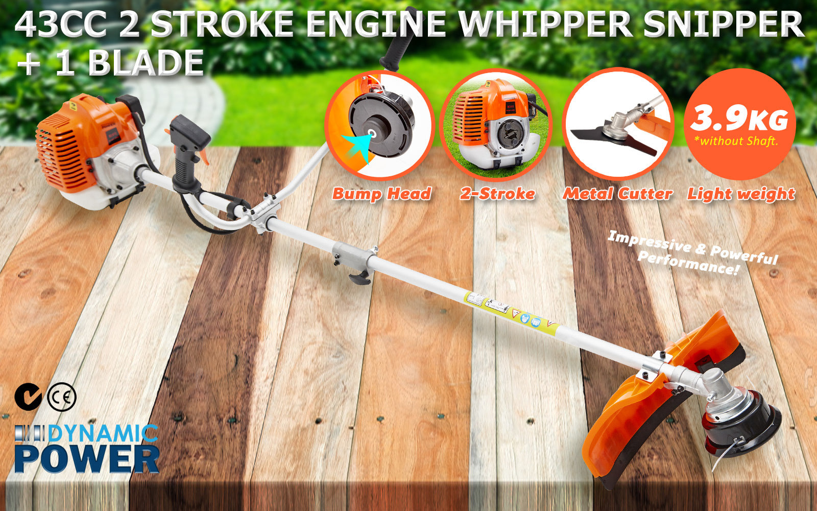 Dynamic Power 43cc Petrol Whipper Snipper Brush Cutter + 1 Blade V274-GN-BC4300