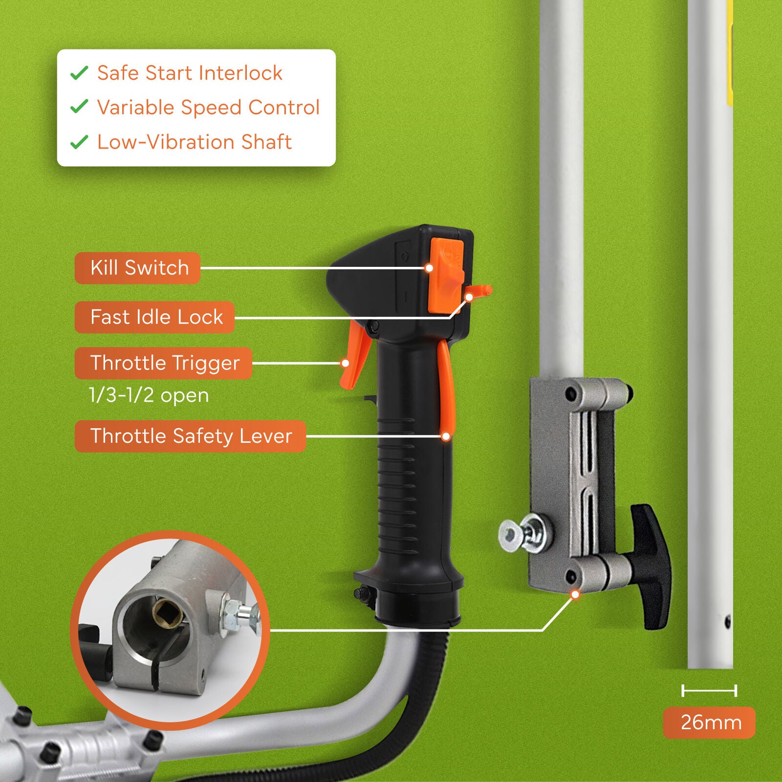 Dynamic Power 43cc Petrol Whipper Snipper Brush Cutter + 1 Blade V274-GN-BC4300