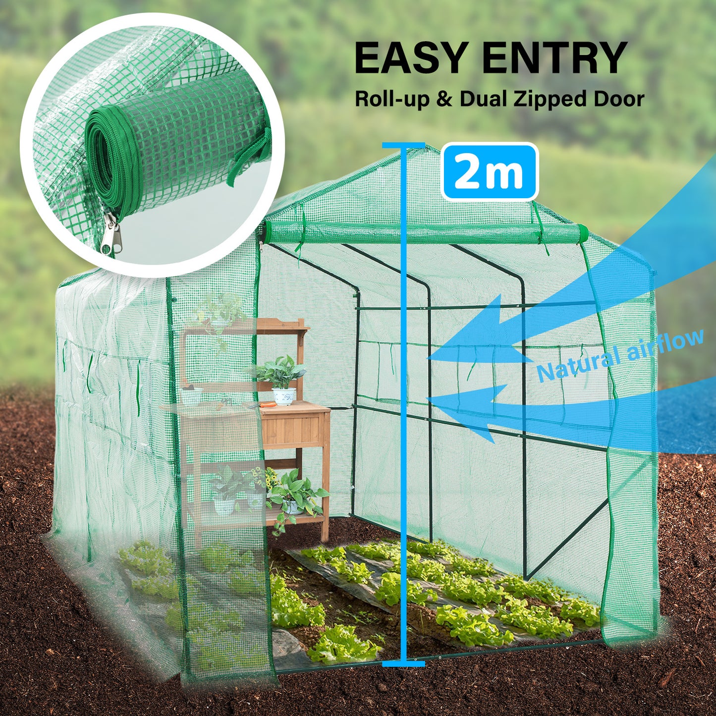 Garden Greenhouse Walk-In Shed 3.5x2x2M PE Apex V274-GN-GH352020T-GN