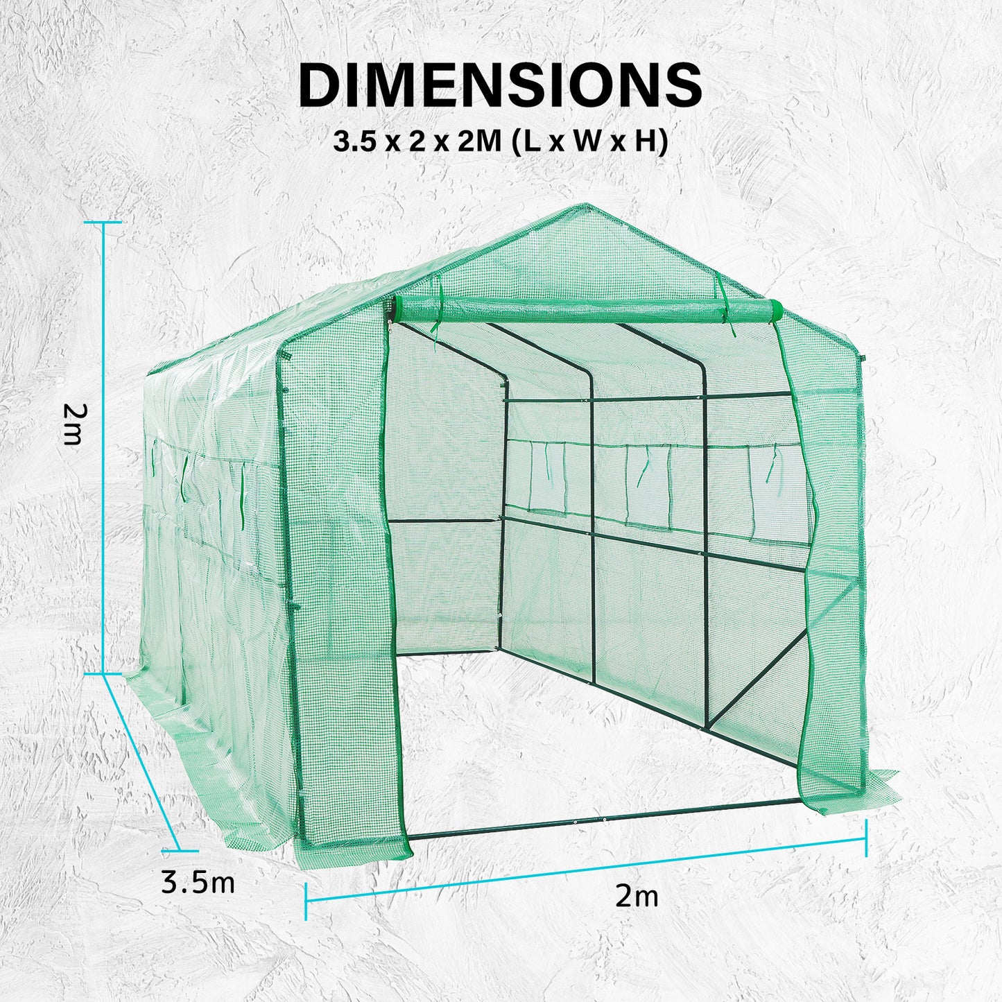 Garden Greenhouse Walk-In Shed 3.5x2x2M PE Apex V274-GN-GH352020T-GN