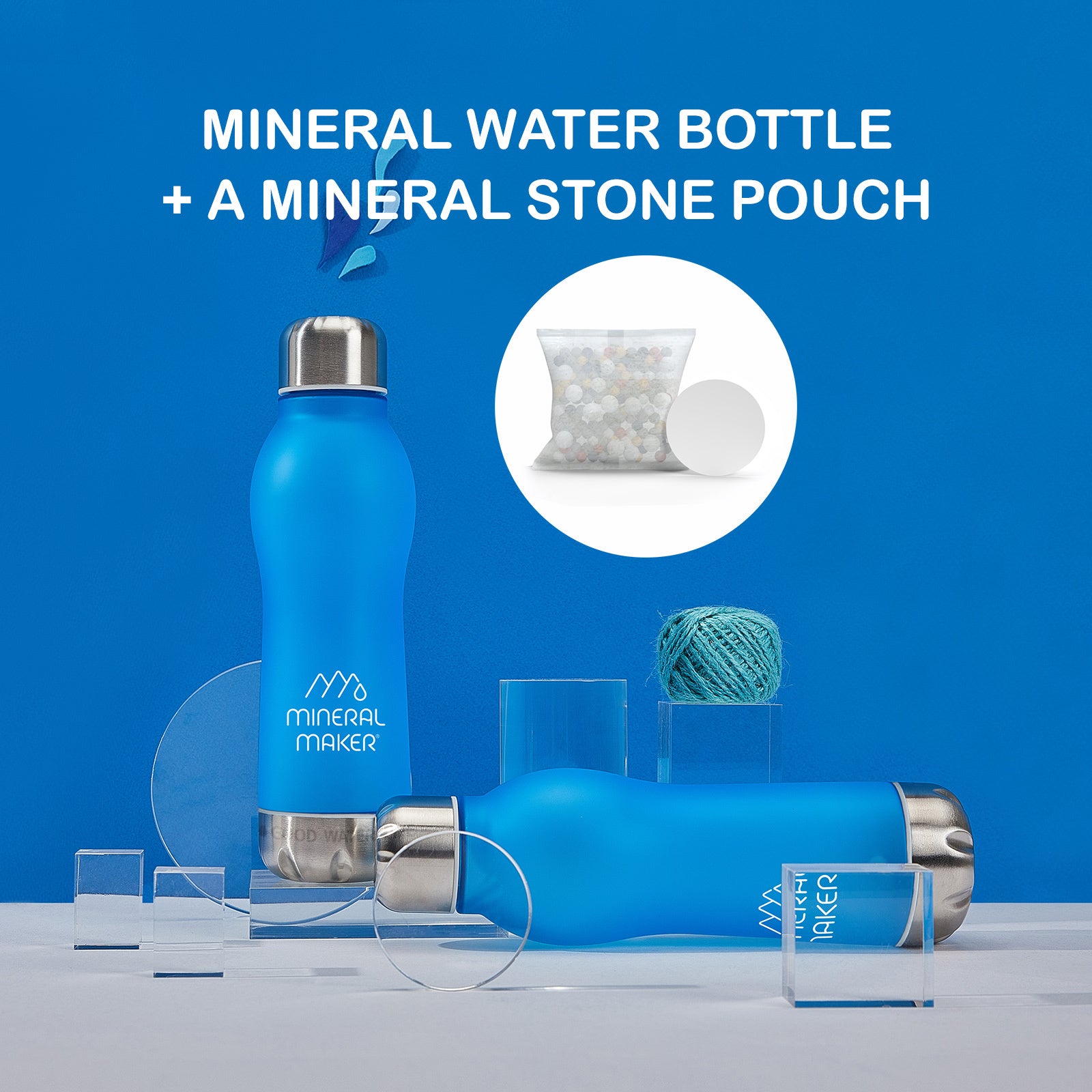 Mineral Maker MORBIDO Alkaline Filter Water Bottle + a Mineral Stone Pouch BLUE V274-HA-AM-MINBOT-AQ