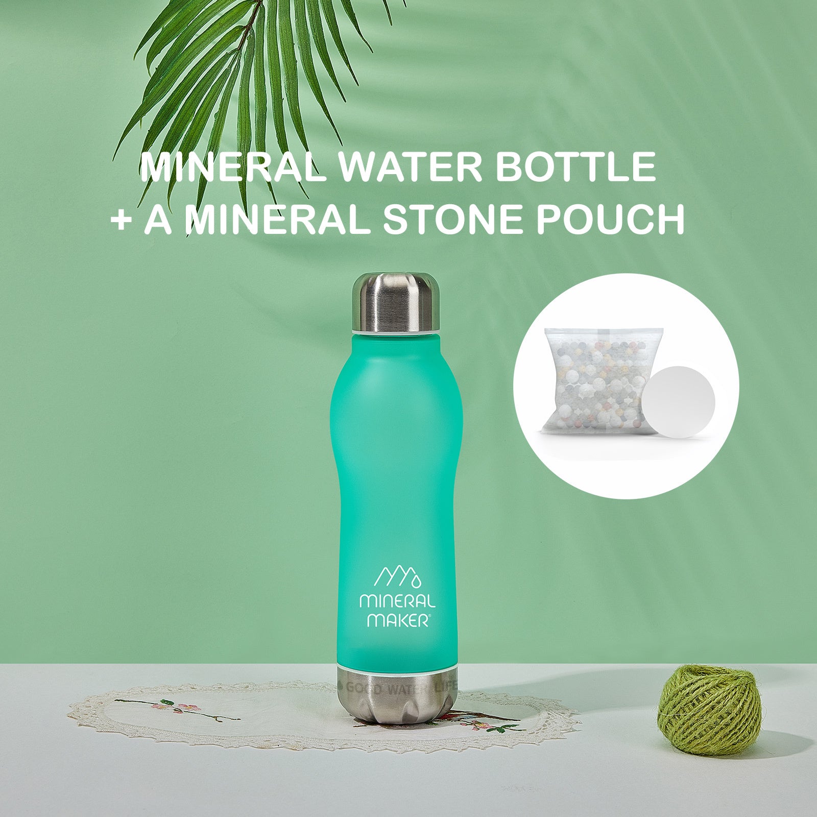 Mineral Maker MORBIDO Alkaline Filter Water Bottle + a Mineral Stone Pouch GREEN V274-HA-AM-MINBOT-MT