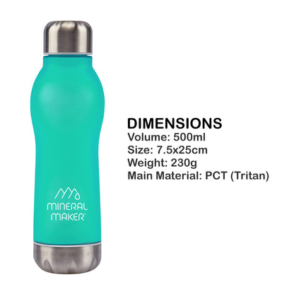 Mineral Maker MORBIDO Alkaline Filter Water Bottle + a Mineral Stone Pouch GREEN V274-HA-AM-MINBOT-MT