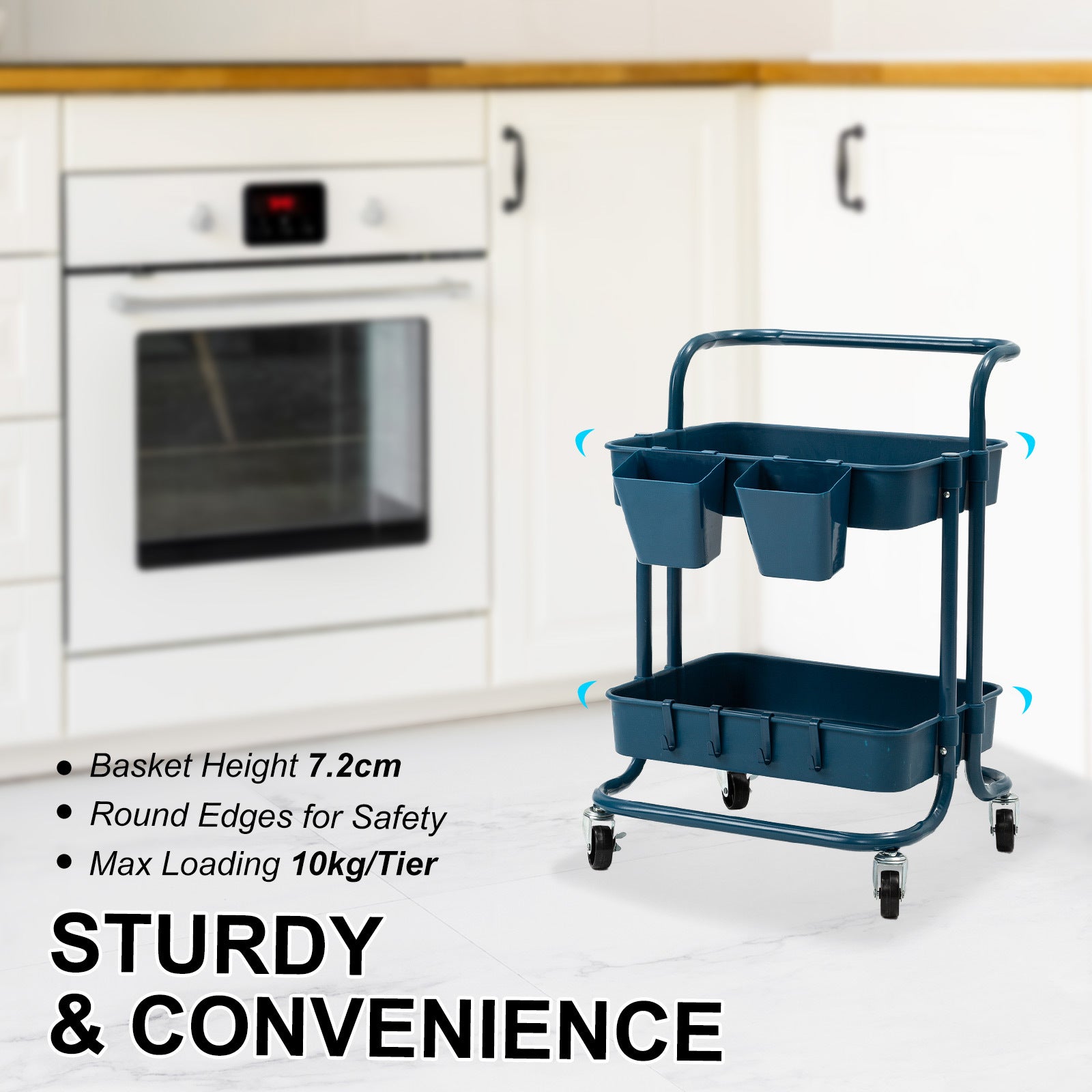 Trolley Cart Storage Utility Rack Shelf Organiser Swivel Kitchen 2 Tier BLUE V274-HA-GO36-TC-2BL