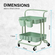 Trolley Cart Storage Utility Rack Shelf Organiser Swivel Kitchen 2 Tier GREEN V274-HA-GO36-TC-2GN