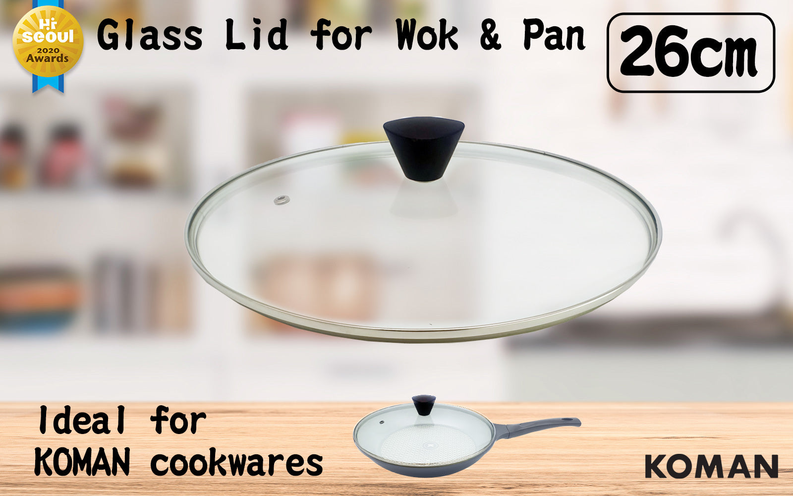 KOMAN Stainless Steel Glass Lid with Bakelite Handle - 28cm V274-HA-KO-28LID