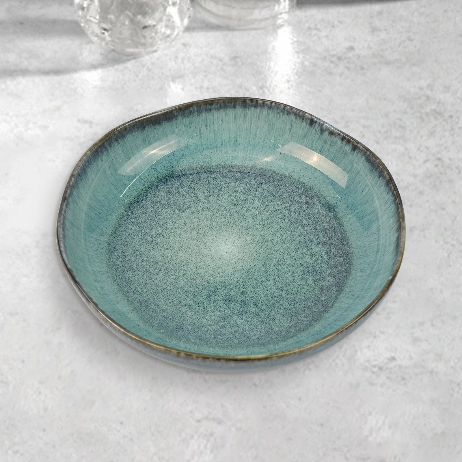 3 Pieces Reactive Glazed Ceramic Organic Fine Dinner Set with Plate and Bowl EARTHY AQUA V274-HA-LA-P0024301-BU