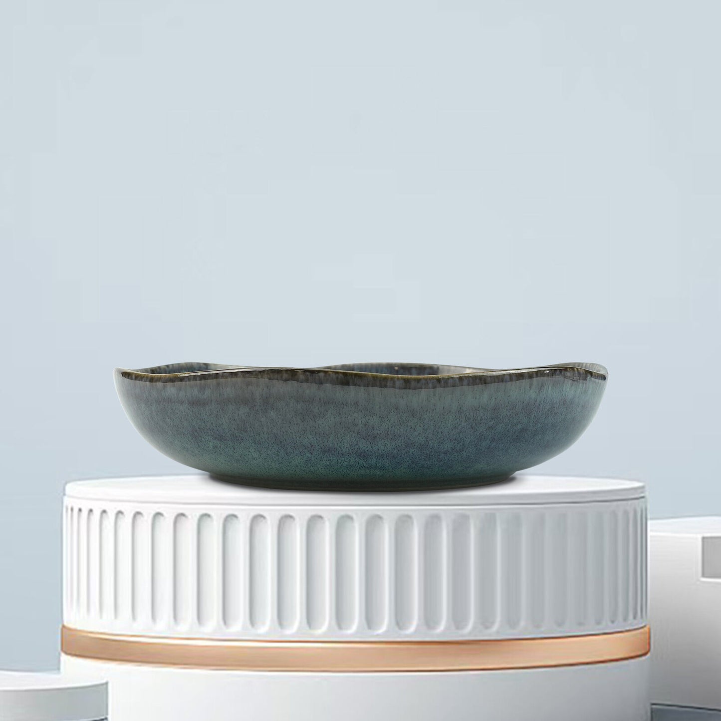 3 Pieces Reactive Glazed Ceramic Organic Fine Dinner Set with Plate and Bowl EARTHY AQUA V274-HA-LA-P0024301-BU