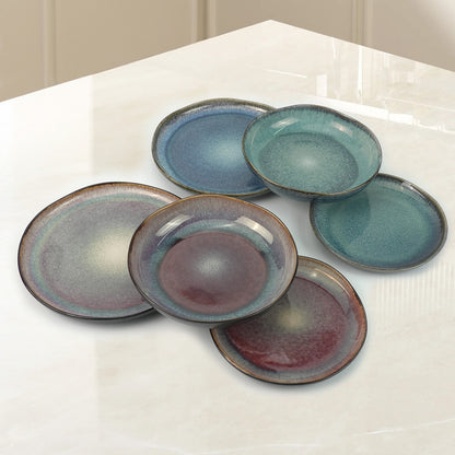 3 Pieces Reactive Glazed Ceramic Organic Fine Dinner Set with Plate and Bowl EARTHY AQUA V274-HA-LA-P0024301-BU