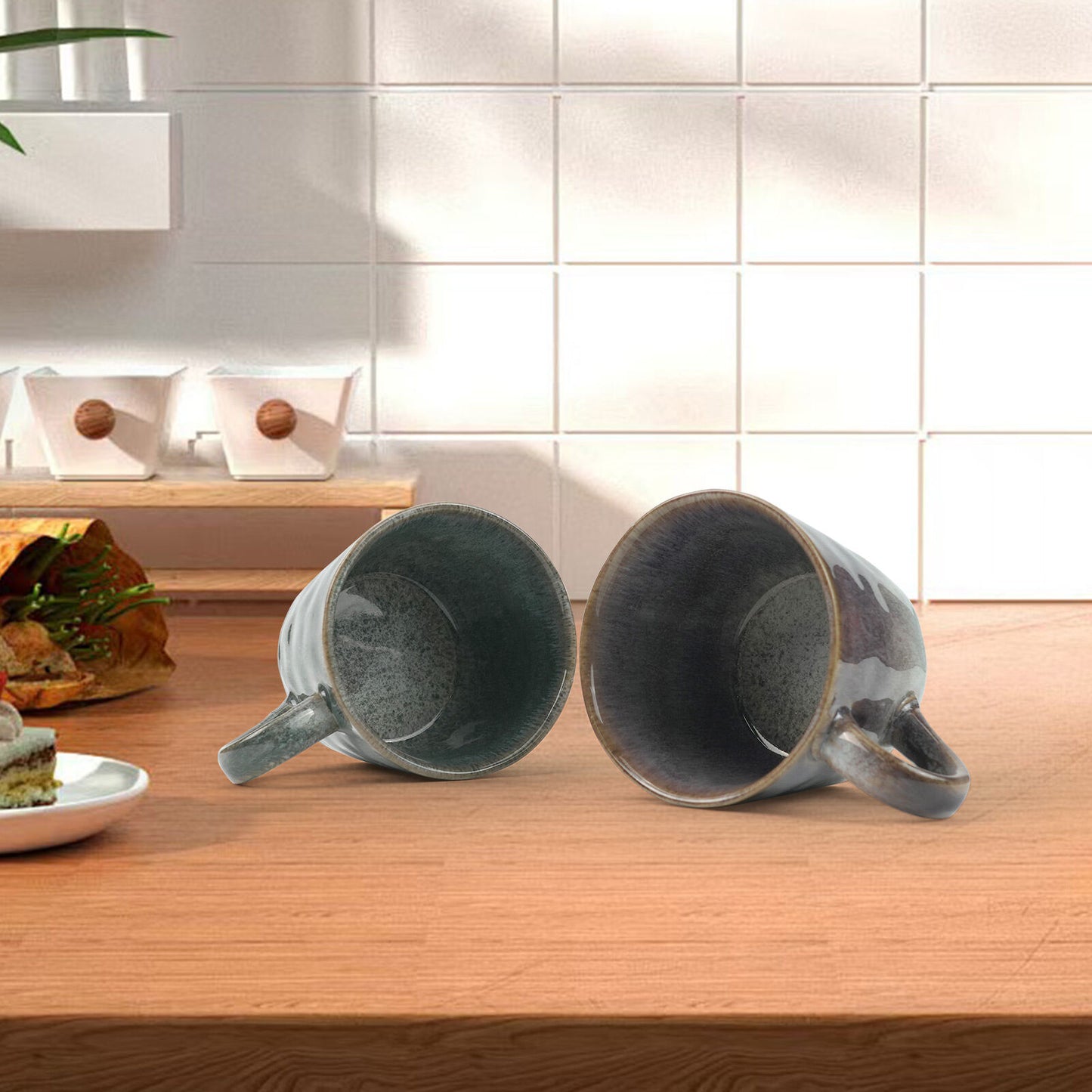 2X Reactive Glazed Ceramic Organic Coffee Mug 350ml Natural EARTHY GREY BLUE V274-HA-LA-P0024806-BUVT