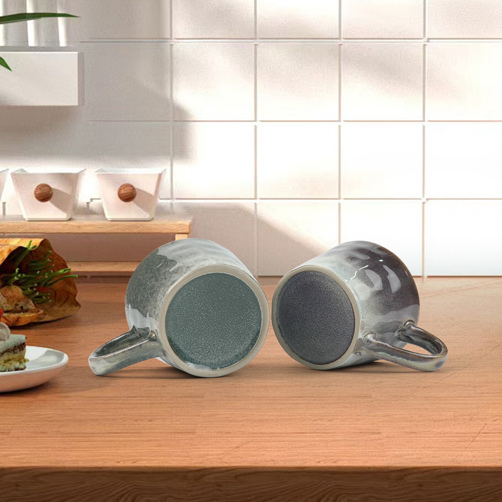 2X Reactive Glazed Ceramic Organic Coffee Mug 350ml Natural EARTHY GREY BLUE V274-HA-LA-P0024806-BUVT